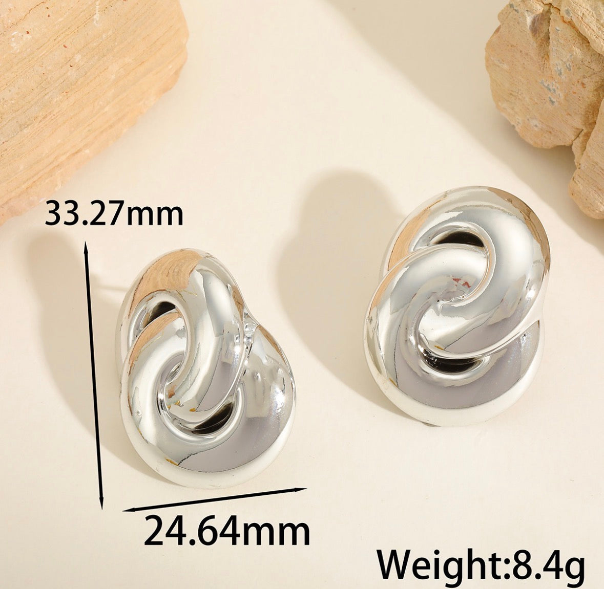 E6008 Aretes nudo plateado aleacion 3.5cm