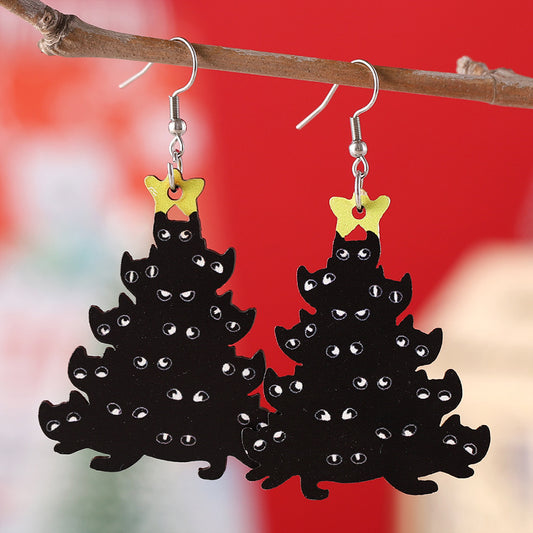 E4099 Aretes árbol de gatos negros madera 5cm