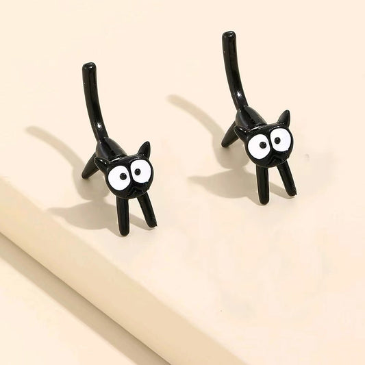 E4068 aretes gato negro aleacion esmaltado 2cm