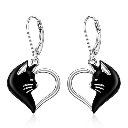 E4860 Aretes corazon gato colgantes aleacion 4cm