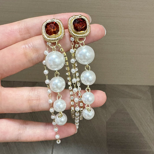 E4393 aretes esfera blanca poste de plata 7cm