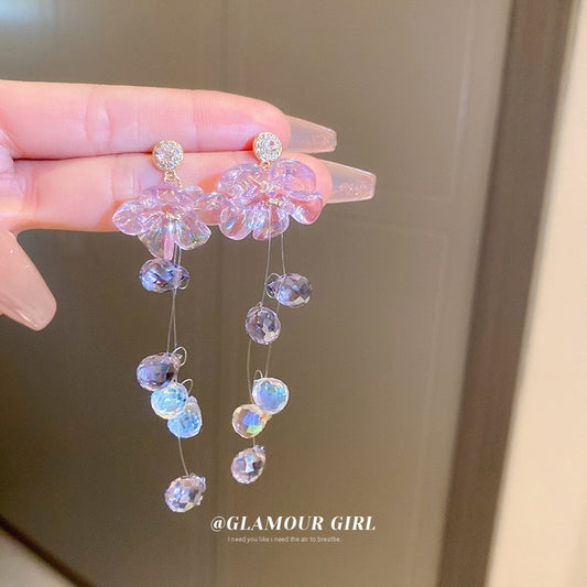 E4620 Aretes flores colgantes cristal poste de plata 5cm