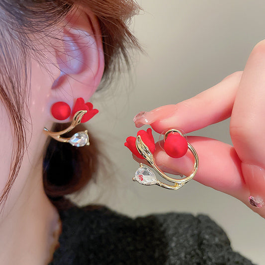 E7108 Aretes tulipán rojo elegante aleacion 2cm