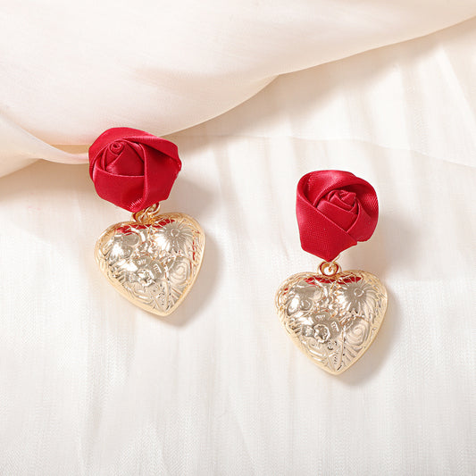 E7169 Aretes corazón dorado rosa roja aleacion 6cm