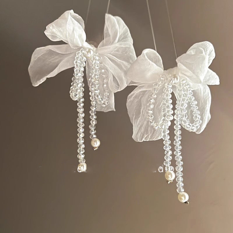 E7339 Aretes moño de tela elegantes 8cm