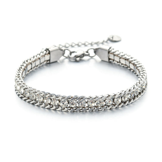 B889 Brazalete cristales brillantes plateada acero inoxidable 304