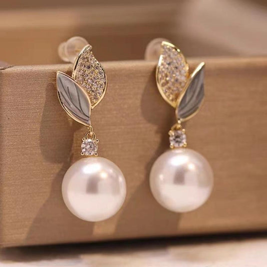 E3680 Aretes tulipán perla cristal brillante aleacion 3.5cm
