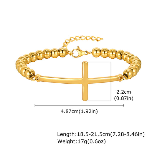 B450 Pulsera cruz dorada acero inoxidable chapado en oro de 18k 19cm