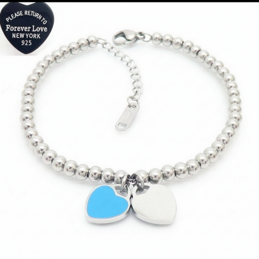 B606P Pulsera corazon azul acero inoxidable chapada en oro de 18k 20cm