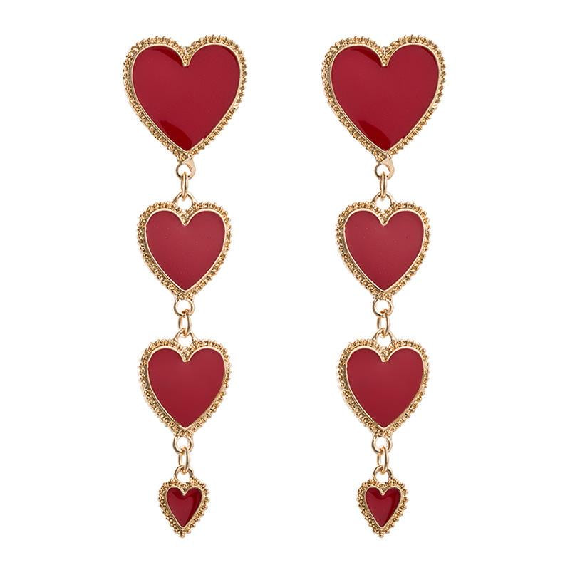 E3180 Aretes largos corazon rojo aleacion barniz 9cm