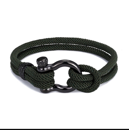 B731 pulsera negra  soga acero inoxidable