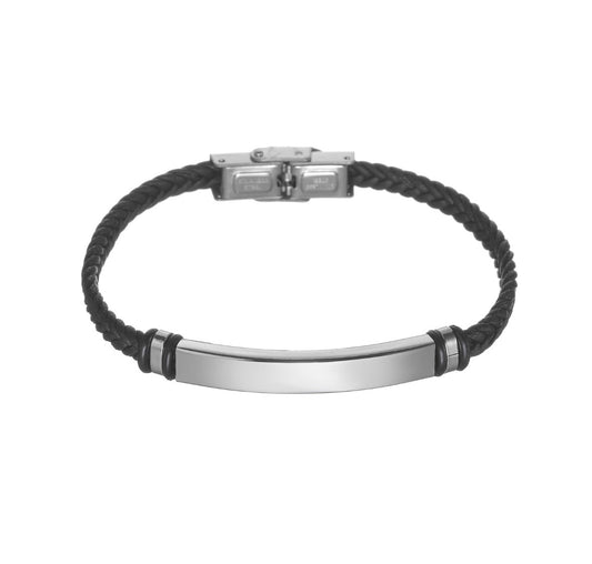 B739 pulsera placa cuero sintetico acero inoxidable