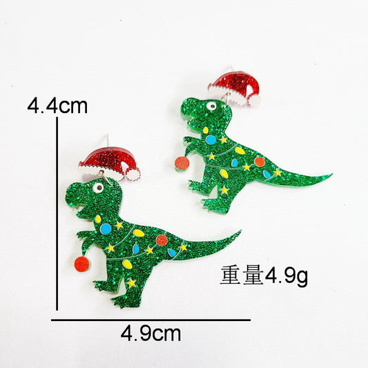 E4180 aretes dinosaurios navideño acrílico 5cm