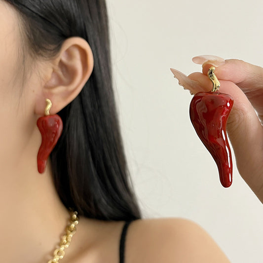 E3761 Aretes chile rojo aleacion esmaltado