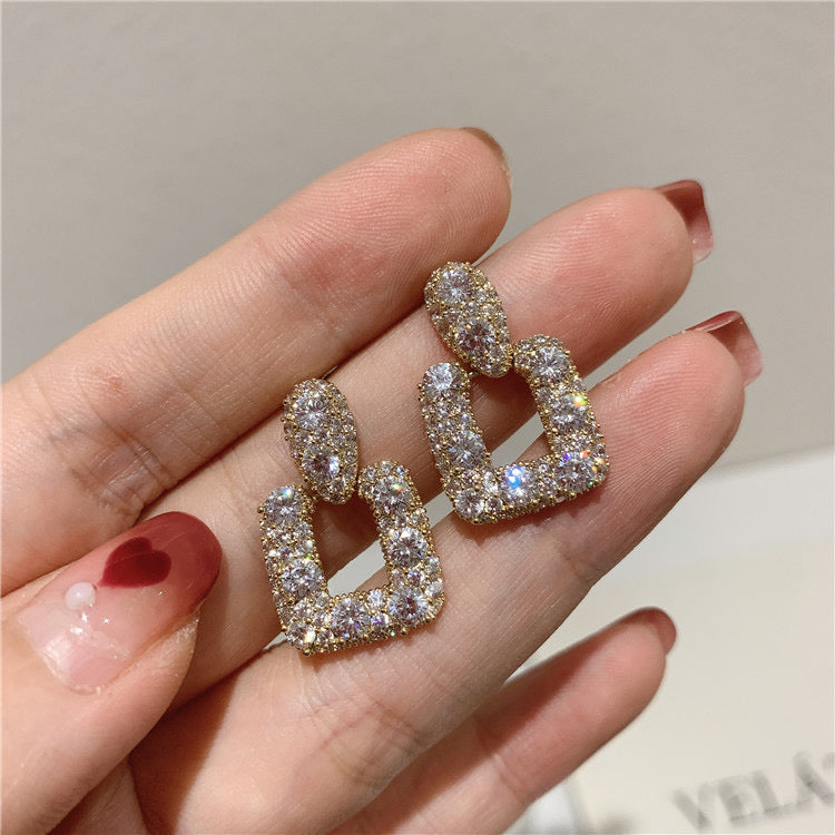 E5949 Aretes cuadrados brillantes elegantes aleacion 4cm