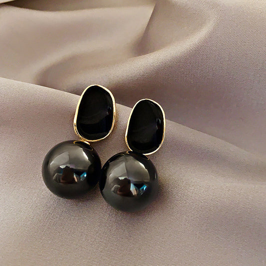 E7171 Aretes perla negra elegantes aleacion 4cm