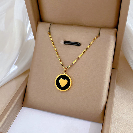 C800 collar círculo negro corazón dorado 20cm largo 1cm dije acero titanio