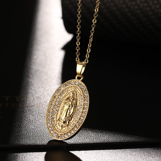 C850 Collar virgen de Guadalupe cobre 21cm largo 3cm dije