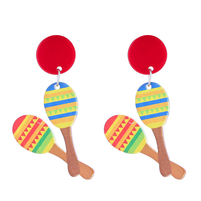 E7351 Aretes maracas patrios acrilico 4.5cm ligeros