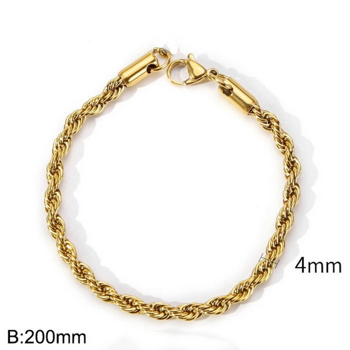 B321D Pulsera caballero acero inoxidable chapado en oro de 18k 20cm grosor 4mm