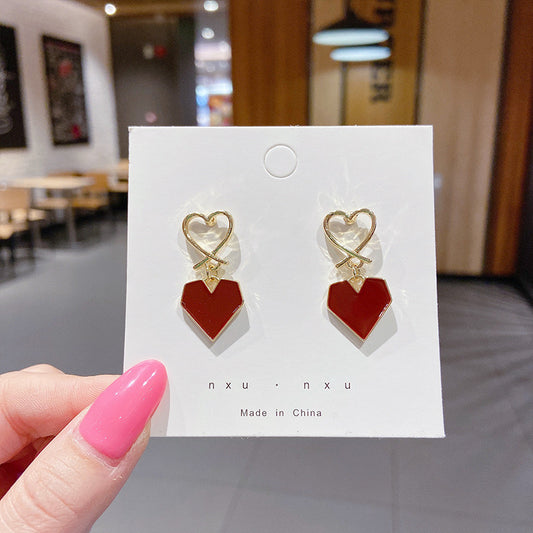 E4060 aretes corazon rojo aleacion 3cm