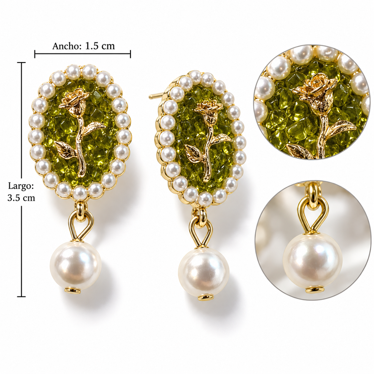 E7522 Aretes rosa y perla colgante aleacion