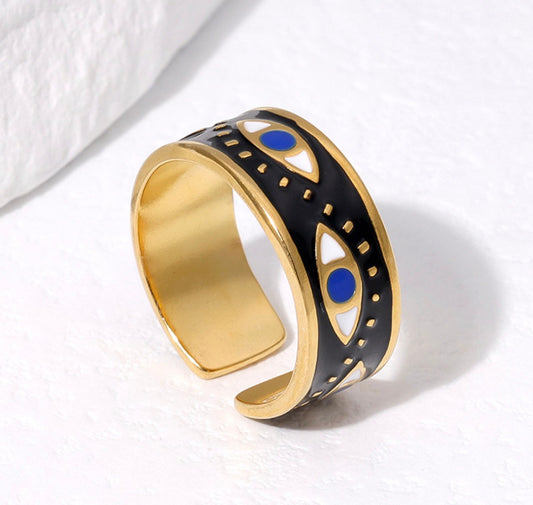 A535 anillo ojo turco  acero inoxidable chapado en oro de 18k abierto