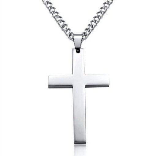 C1262 collar cruz plateada  unisex cadena de suéter metal