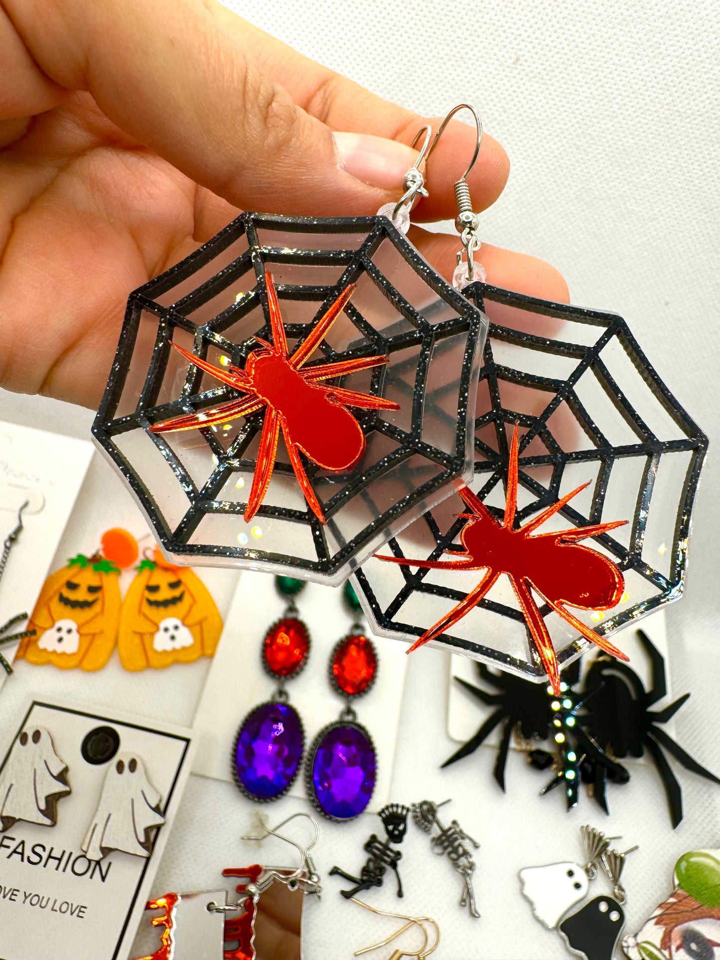 J53 Aretes telaraña acrílico 7cm