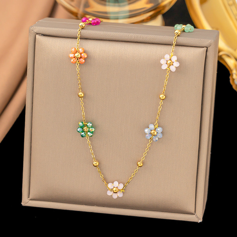 C459 Collar flores acero de titanio