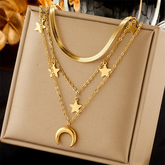 C815 Collar estrellas luna acero titanio 24cm largo 1cm dije