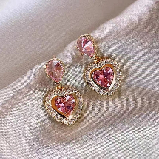 E3601 Aretes Corazón cristal rosa aleacion 2cm