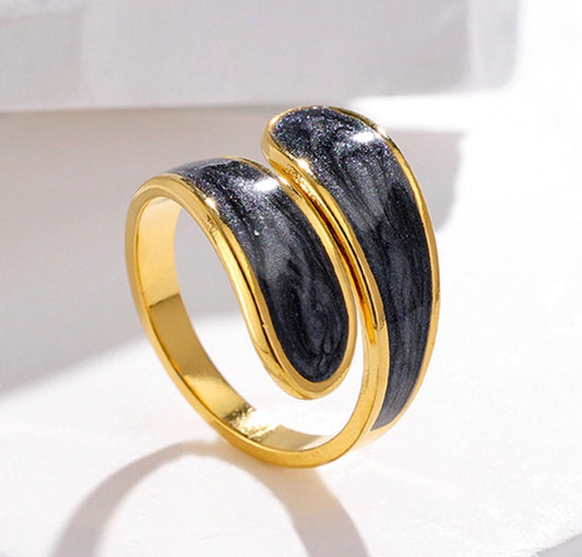 A533 anillo negro acero inoxidable chapado oro de 18k abierto