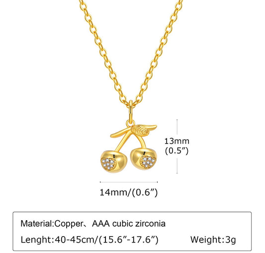 C1247 collar cerezas doradas acero inoxidable chapado en oro