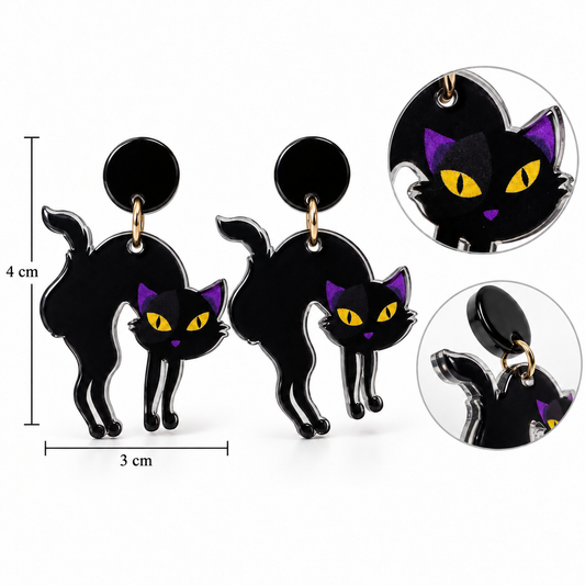 H154 Aretes gato negro acrilico diseño ambos lados