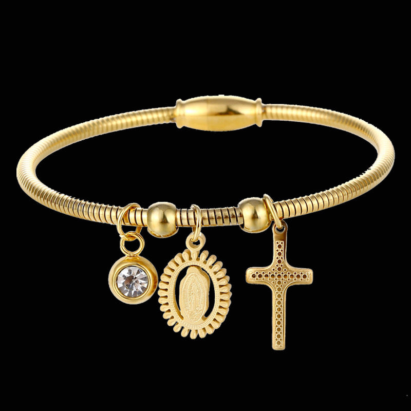 B240 Brazalete virgen acero inoxidable chapado en oro 18k