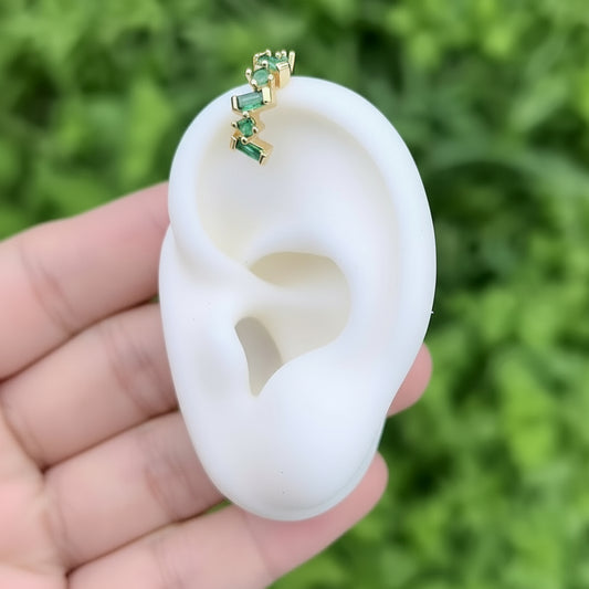 E4638 Aretes earcuff dorado cristal verde cobre 1cm