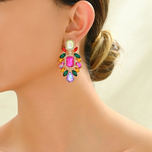 E7122 Aretes diamantes coloridos elegantes de fiesta aleacion 6cm