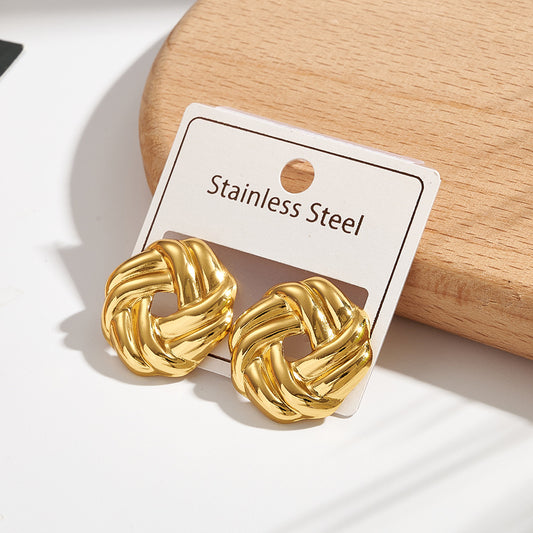 E5061 Aretes circular dorado abstracto acero inoxidable 3cm