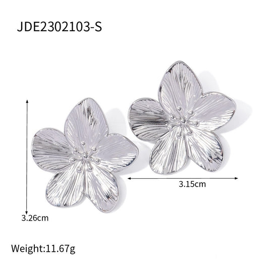 E4290 Aretes flor plateada 3.5cm