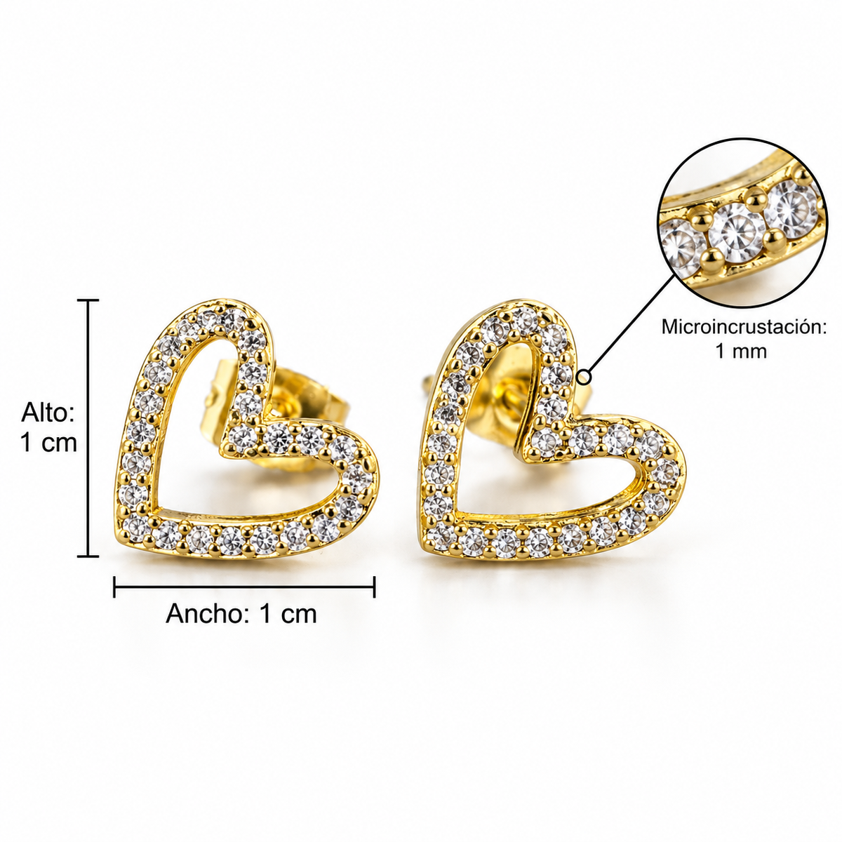 E7516 Aretes corazon con diamantes imitacion de cobre
