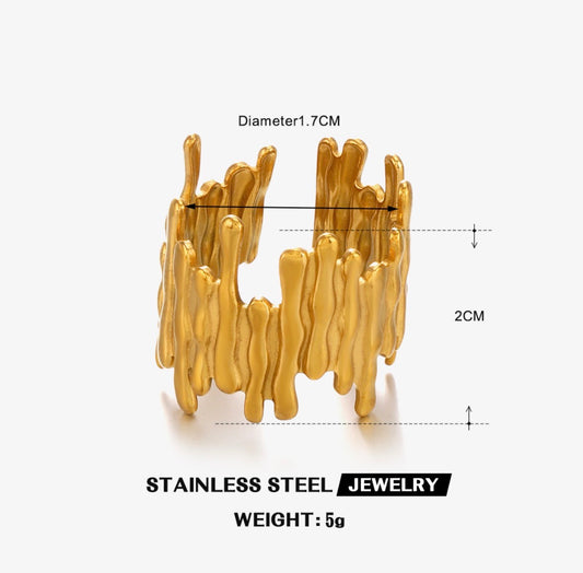 A229 Anillo dorado abstracto acero inoxidable abierto