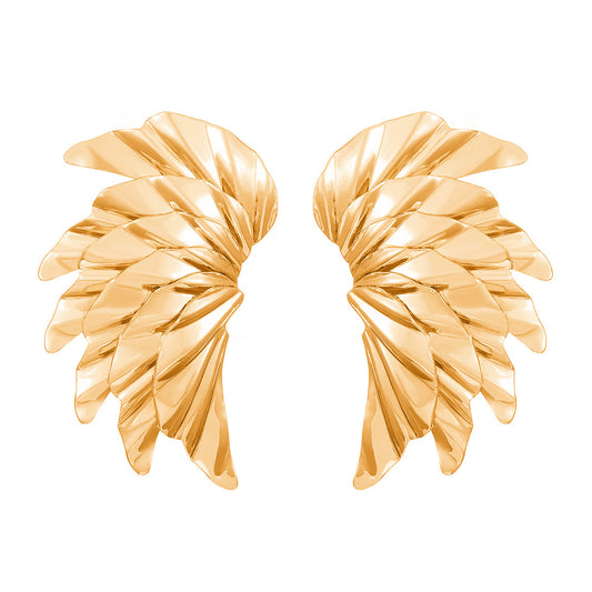 E7127 Aretes en forma de alas doradas con textura aleacion 5cm