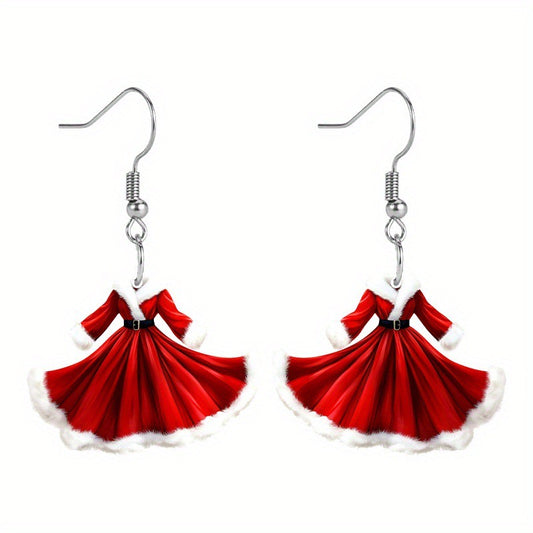 E4147 Aretes impresión vestido navideño acrílico 2.8cm