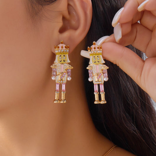 E4396 Aretes cascanueces de Navidad rosa 5.3cm
