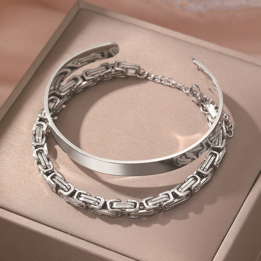 B462 Brazalete plateado para hombre acero inoxidable 23cm