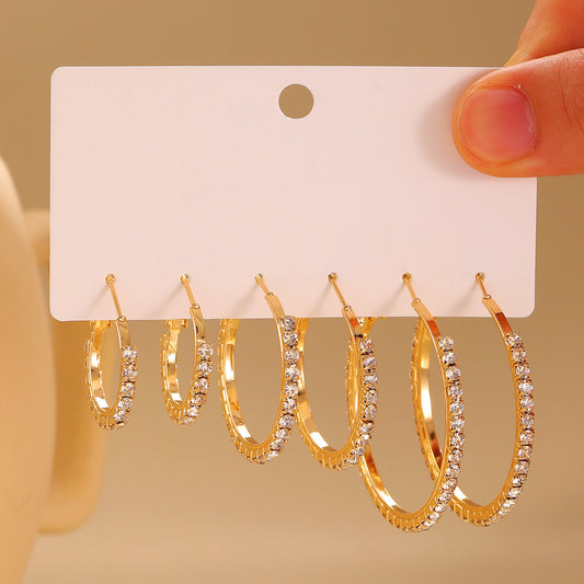E5953 Conjunto de arracadas doradas brillantes incluye 3 pares 6cm
