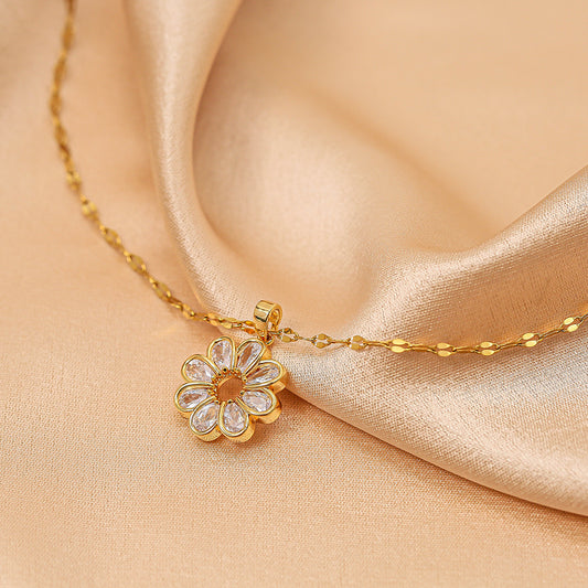 J490 Collae flor acero inoxidable chapado en oro 18k largo 20cm dije 2cm
