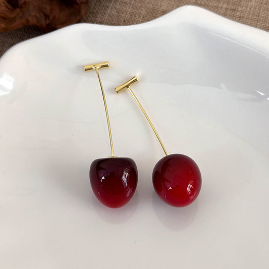 E3794 Aretes cereza vino pequeña resina 5cm