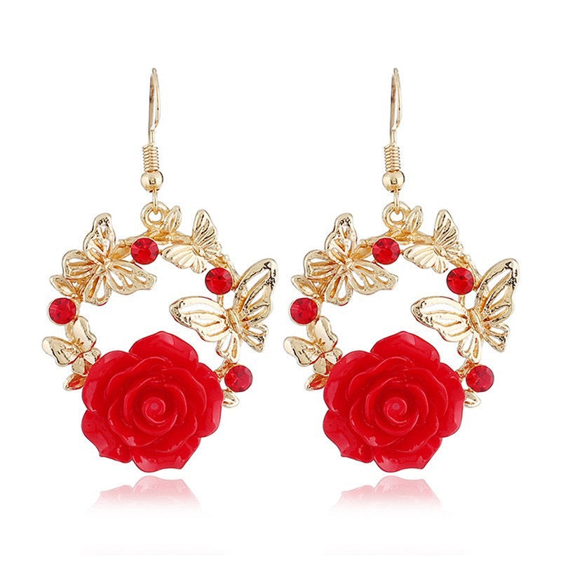 E4702 Aretes flor roja 3.5cm